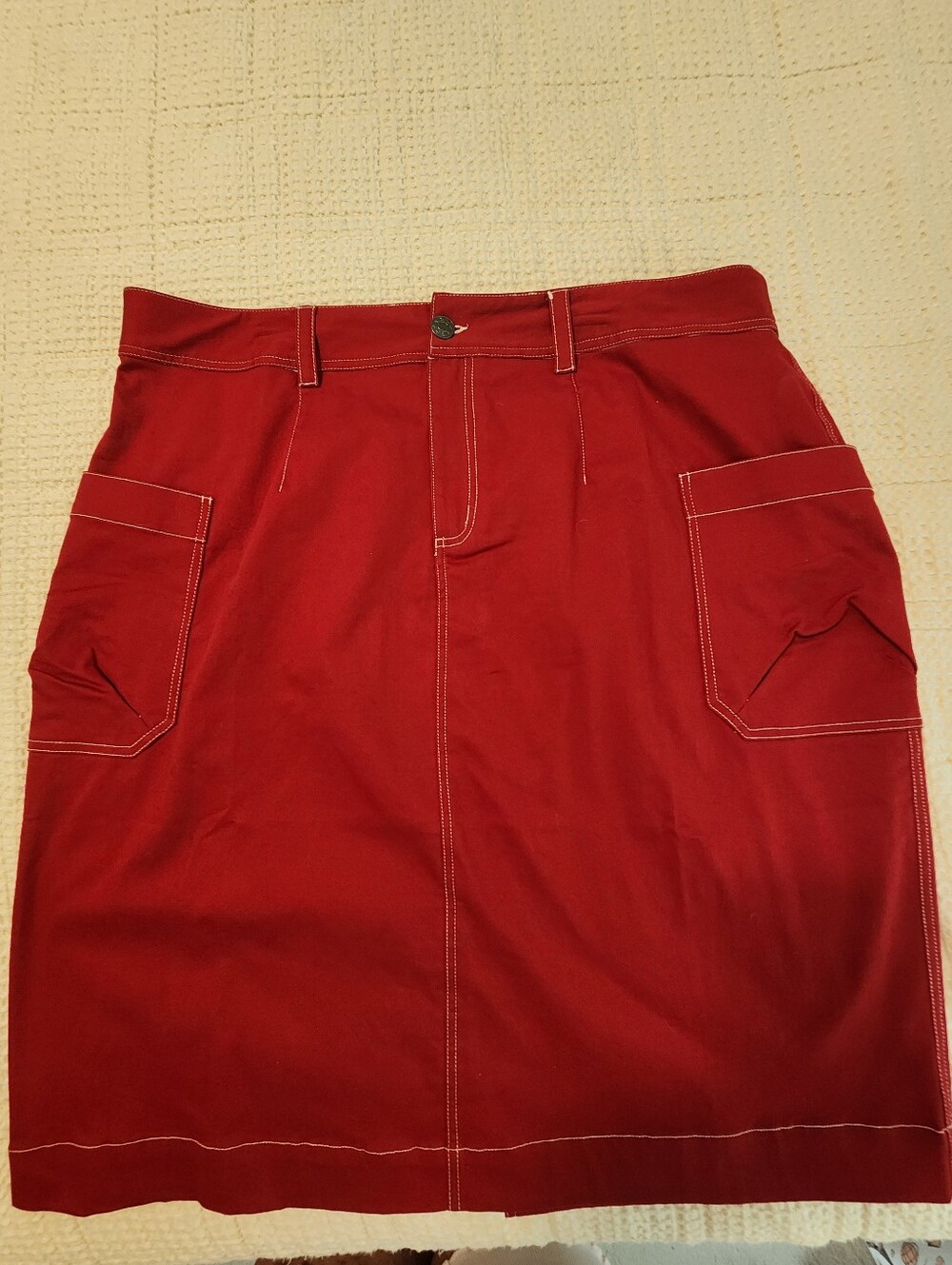 Soncy Brick Red Cotton Twill Skirt Back Slit Zip/Button Waist 22/24 Tomato Girl